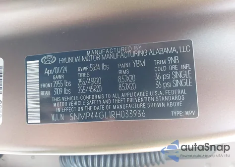 2024 Hyundai Santa Fe Limited z USA, uszkodzony, nr VIN 5NMP44GL1RH033936